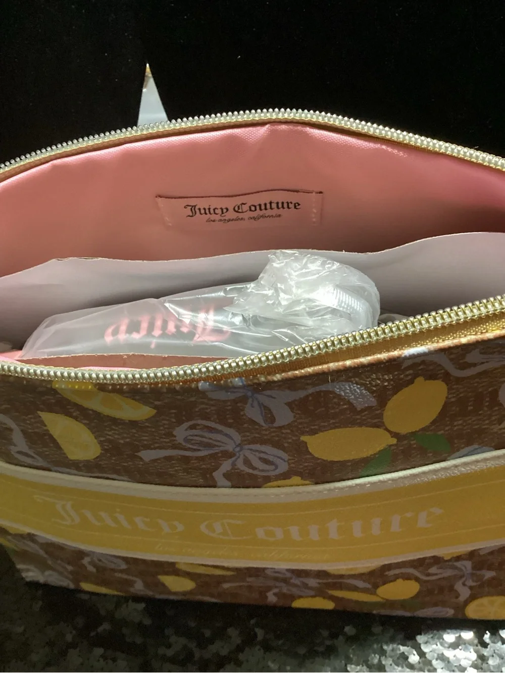 Juicy Couture Yellow Lemon-Print Travel Cosmetic Bag